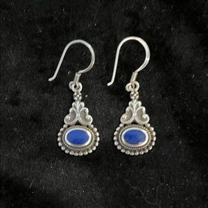 Sterling Silver Blue Stone Teardrop Dangle Earrings